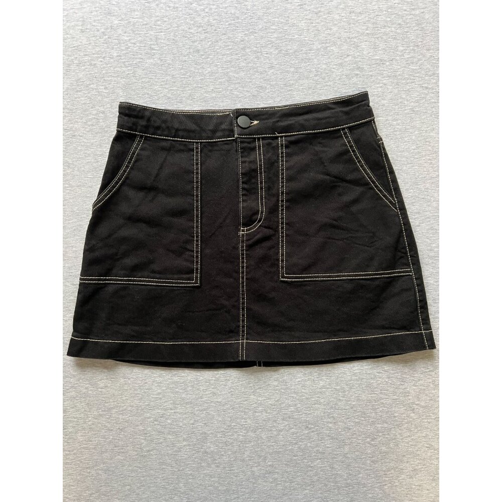 Zara TRF Black Denim Mini Skirt With Contrast Stitching Size M Cotton & Elastane